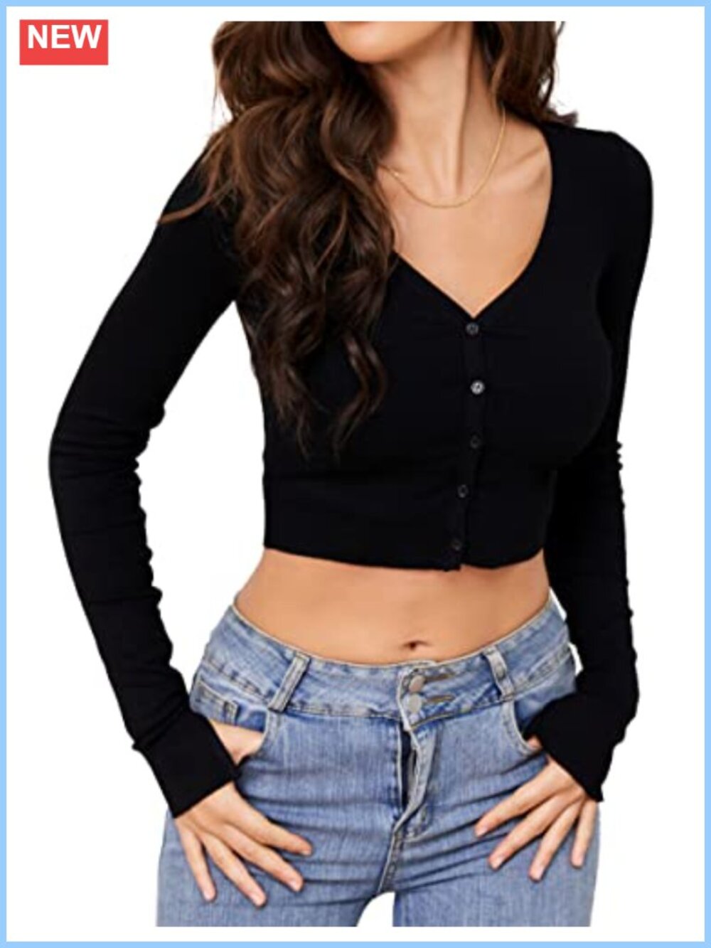 Cropped Cardigan Long Sleeve Button Down Ribbed Crop Top